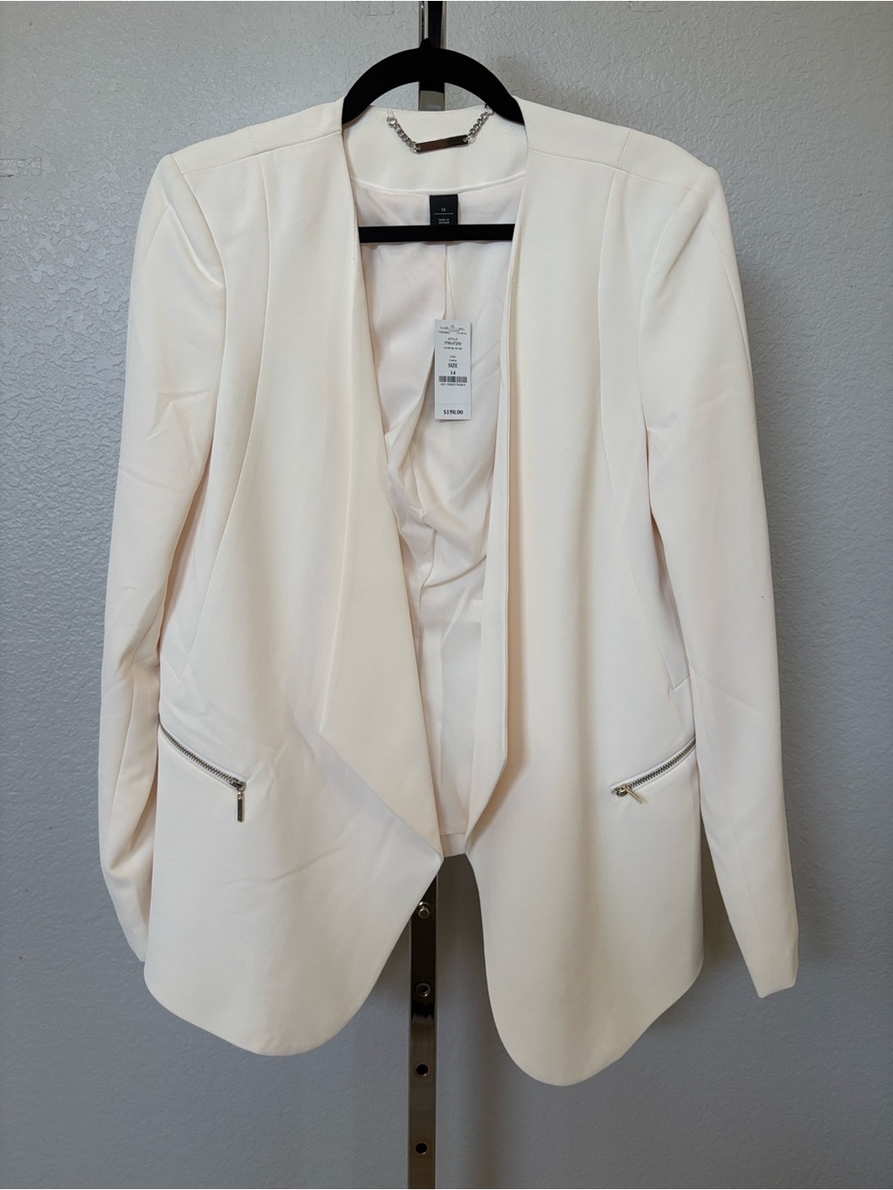 White House Black Market-Cream Open-Front, Drape Lapel, Hi/Lo Blazer sz 14 NWT